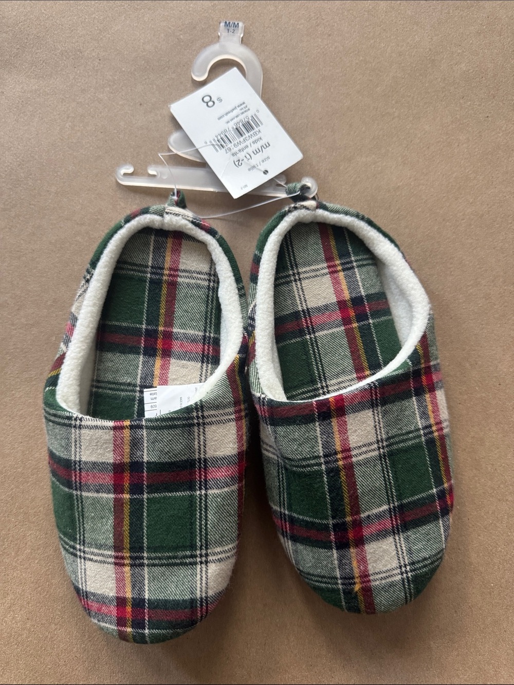 Joe Fresh Kids Plaid Slip-On Slippers - Green/Tan/Red